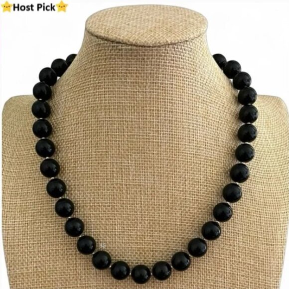 Source Unknown Jewelry - Vtg Black Lucite Beaded Necklace Gold Spacers, Hidden Clasp, 16.5" Collar Length